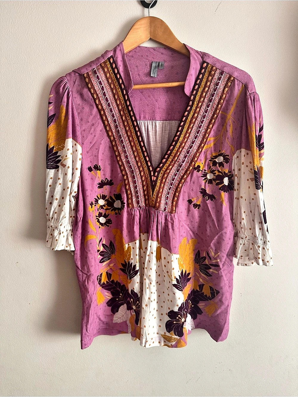Anthropologie Bl^nk London Stephanie Floral Embroidered Boho Top L